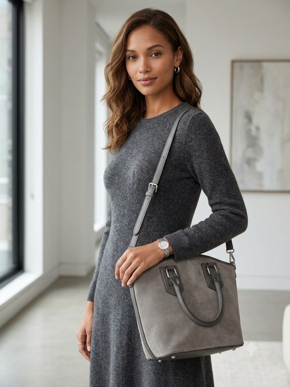 NWOT Conceal and Carry Gray Suede Shoulder Bag - Versatile and Discreet.